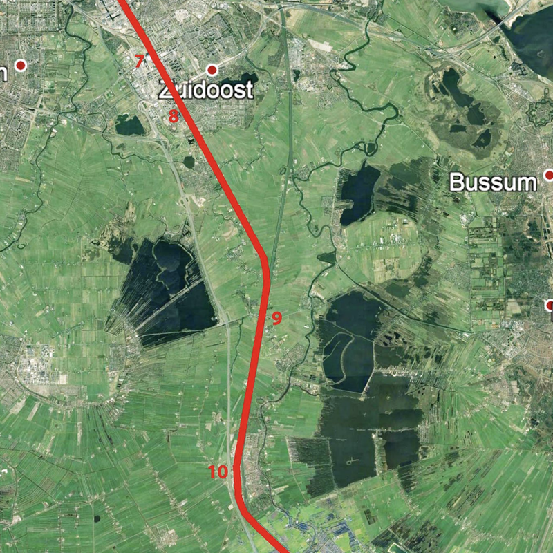 Trace spoorlijn Amsterdam-Utrecht