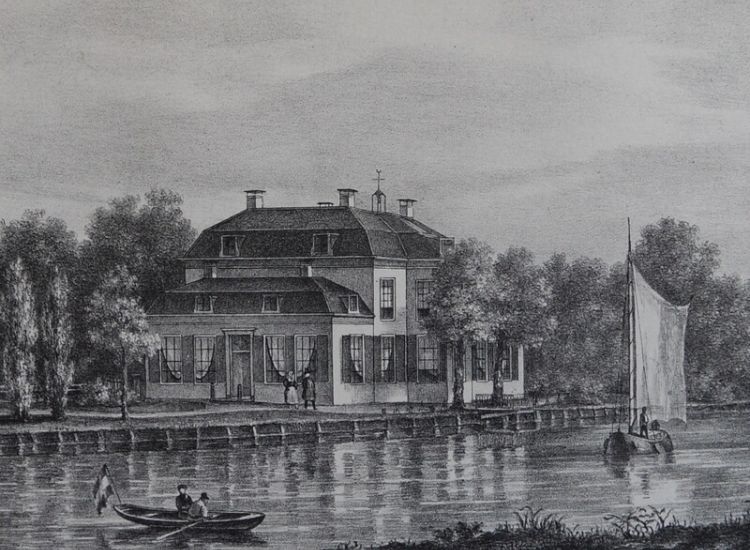 Opbeuren, waar een kininefabriek zou komen. Litho van P.J. Lutgers, ca 1840.