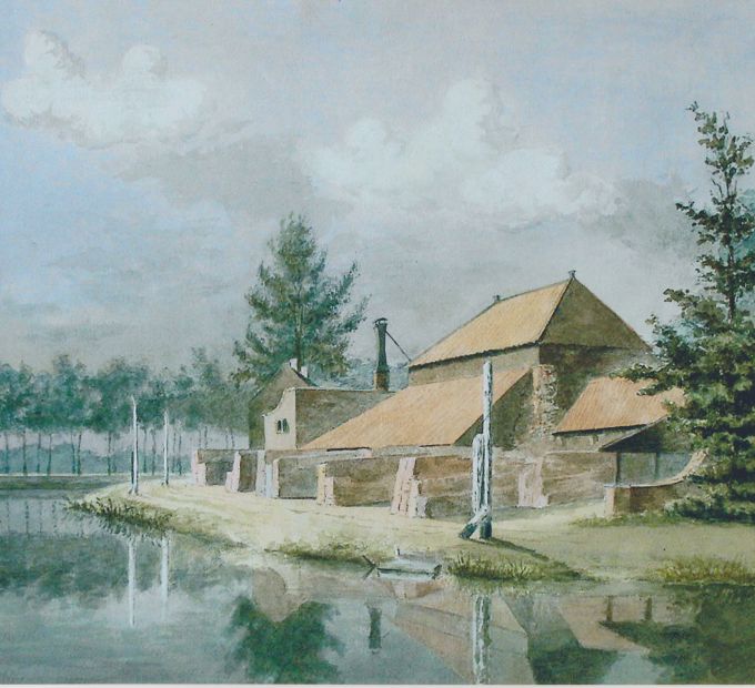 Steenfabriek Cromwijck, aquarel door P.J. Lutgers, ca 1850, Coll Van Bemmel
