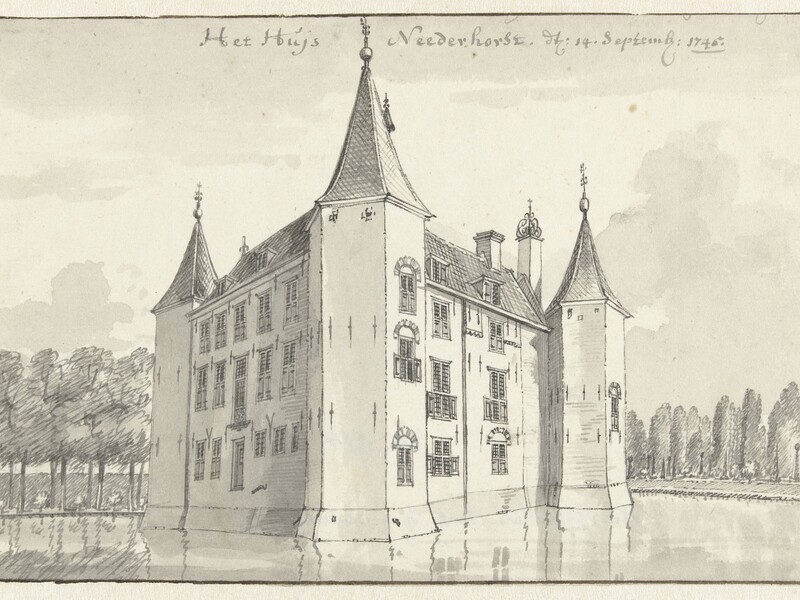 Kasteel Nederhorst in 1745, tekening Jan de Beijer, Coll. Rijksmuseum