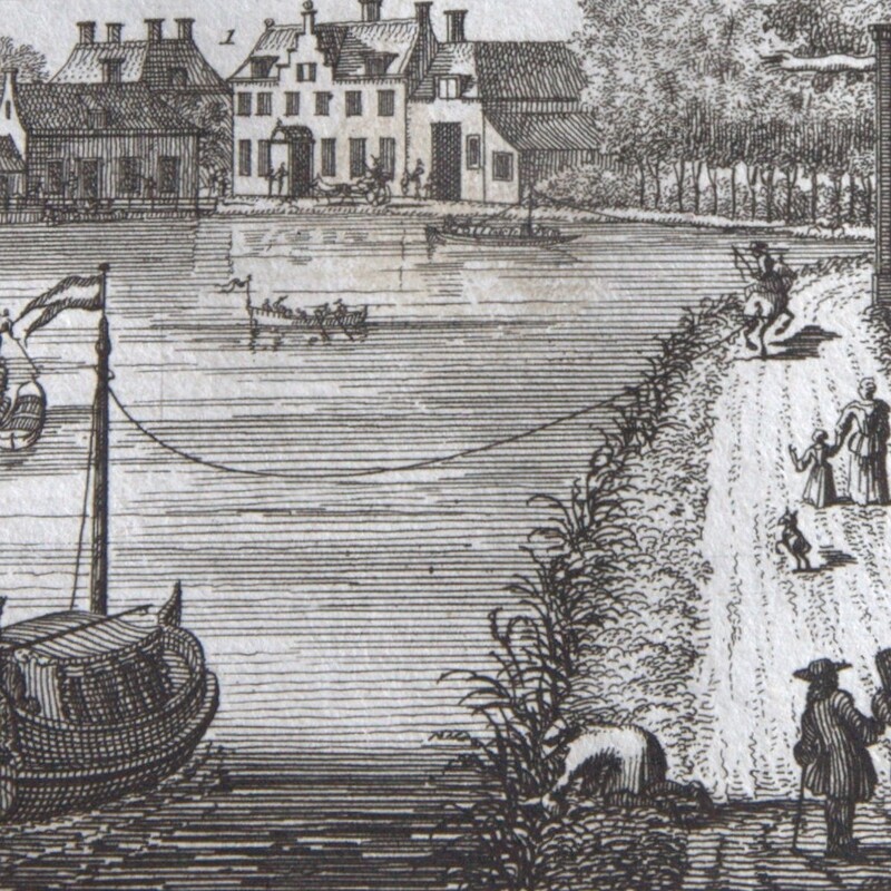 Het jaagpad bij Nieuwersluis, detail van een prent uit de Zegepraalende Vecht uit 1719 van Ouderhoek.