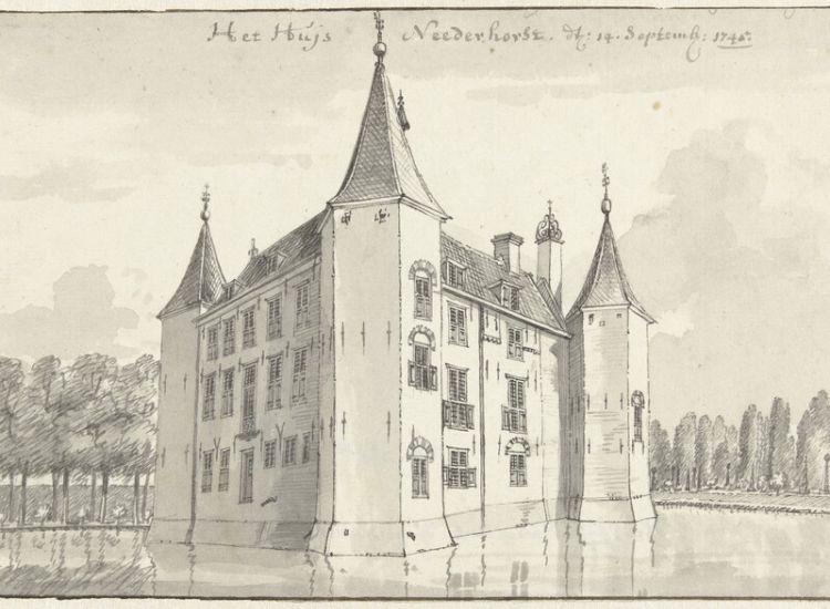 Kasteel Nederhorst in 1745, tekening Jan de Beijer, Coll. Rijksmuseum