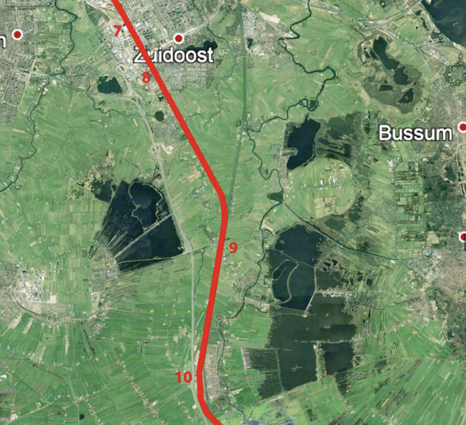 Trace spoorlijn Amsterdam-Utrecht