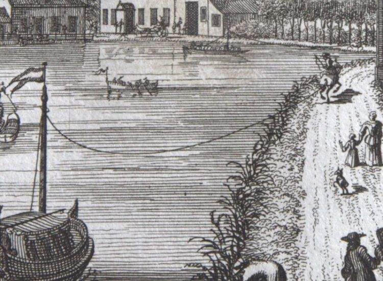 Het jaagpad bij Nieuwersluis, detail van een prent uit de Zegepraalende Vecht uit 1719 van Ouderhoek.