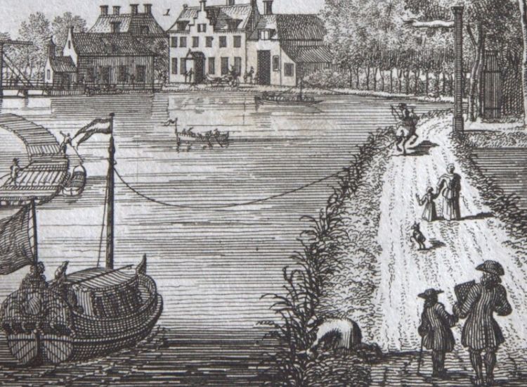 Het jaagpad bij Ouderhoek in Nieuwersluis. Detail uit De Zegepraalende Vecht, 1719.