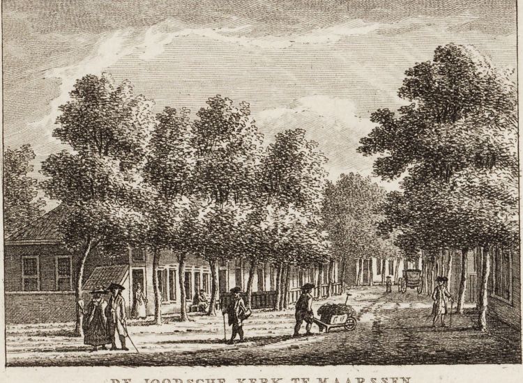 De synagoge in Maarssen, ca 1790, prent van Jan Bulthuis