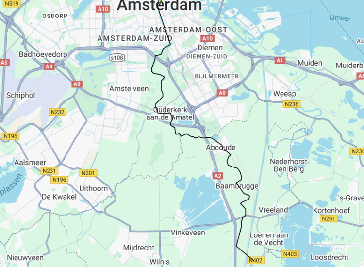 De trekschuitroute tussen Amsterdam en de Vecht