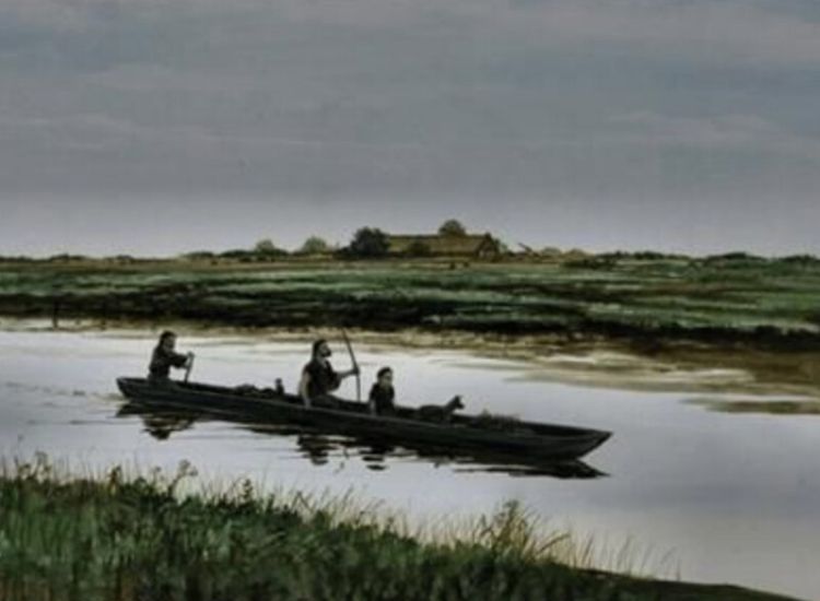 Impressie van een boomstamkano