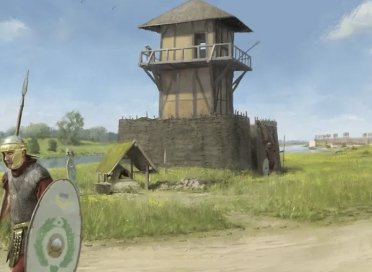 Impressie van een wachttoren langs de Limes, afb. via Romeinen.nl