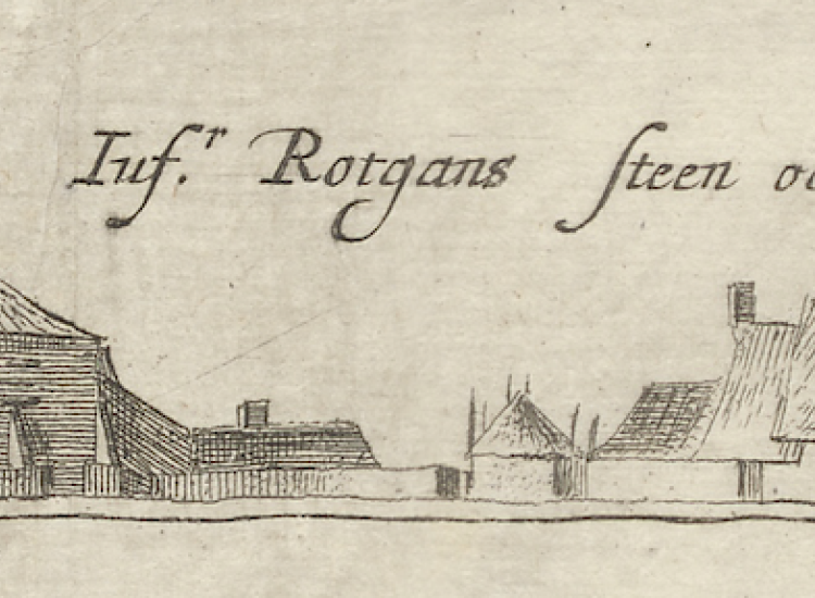 Juff Rotgans steenoven, detail kaart 1650 van de oostelijke oever van de  Vecht tussen Oudaen en Vechtenstein, Coll. LUB
